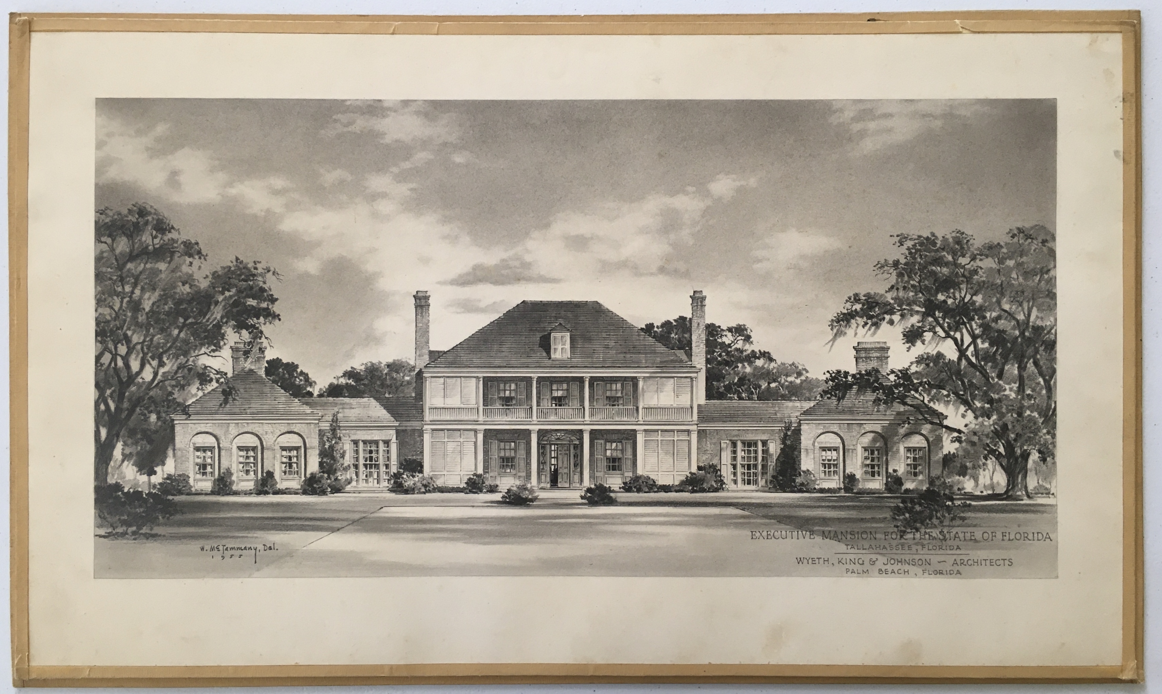 W. McTammany's architectural drawing of an option for the new Florida Governor's Mansion, 1955.
