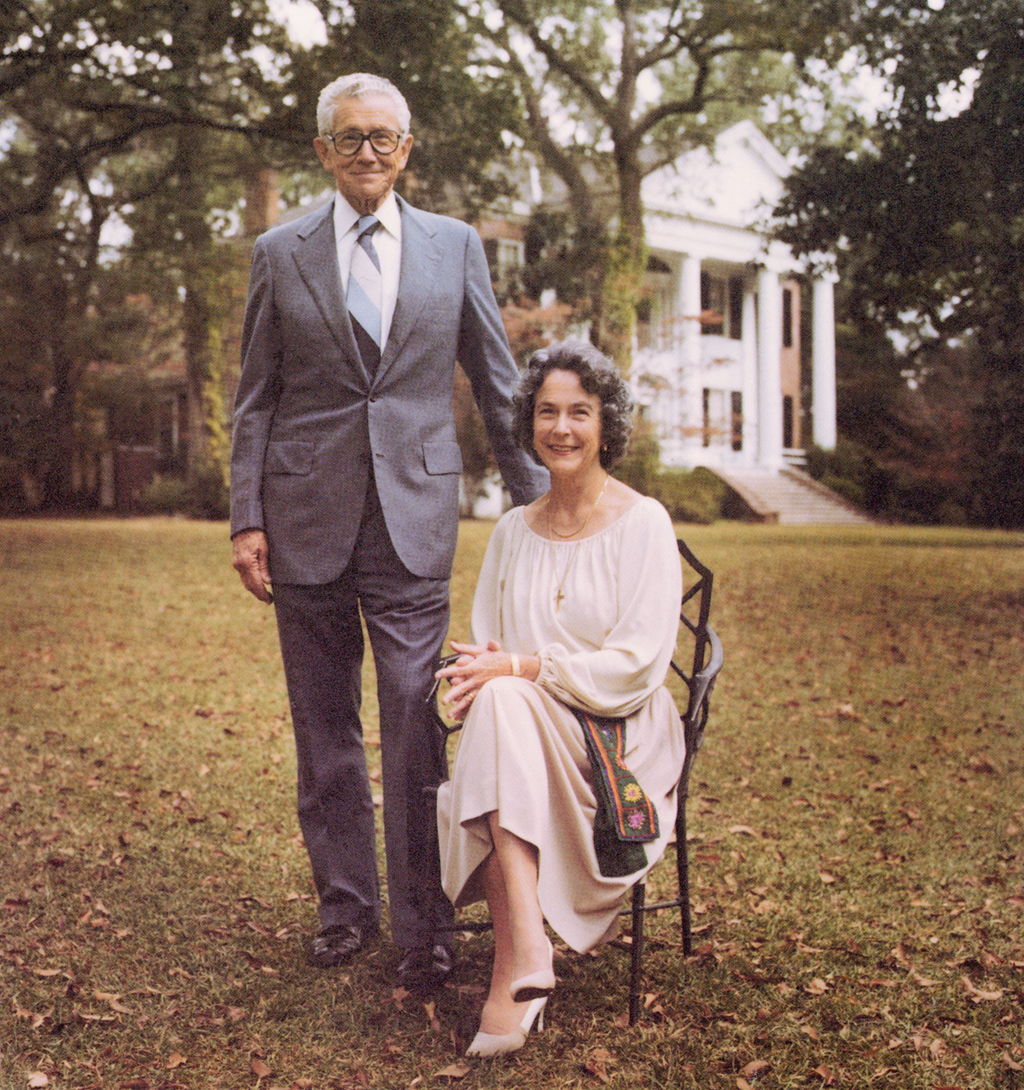 LeRoy and Mary Call Collins in front of The Grove, 1980. 